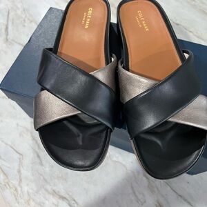 Cole Haan Women's Black and Gold Slide Sandals